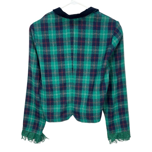 VTG 90's YOU BABES Green Blue Red Plaid Wool Blazer with Lace Cuffs Sz Small - Picture 10 of 10